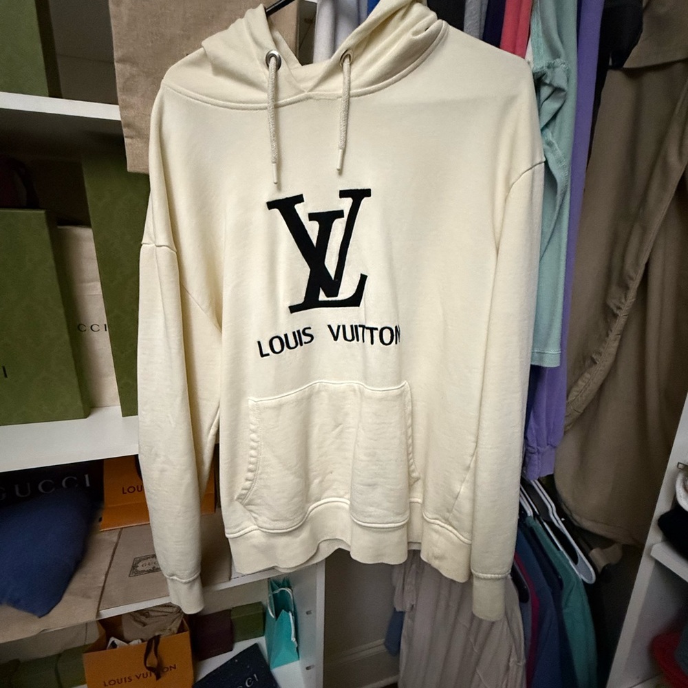 Louis Vuitton Beige Hoodie with Black Logo Medium